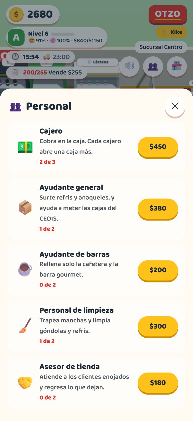 Menú para contratar personal